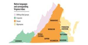 Map of Virginia showing major native tribe locations